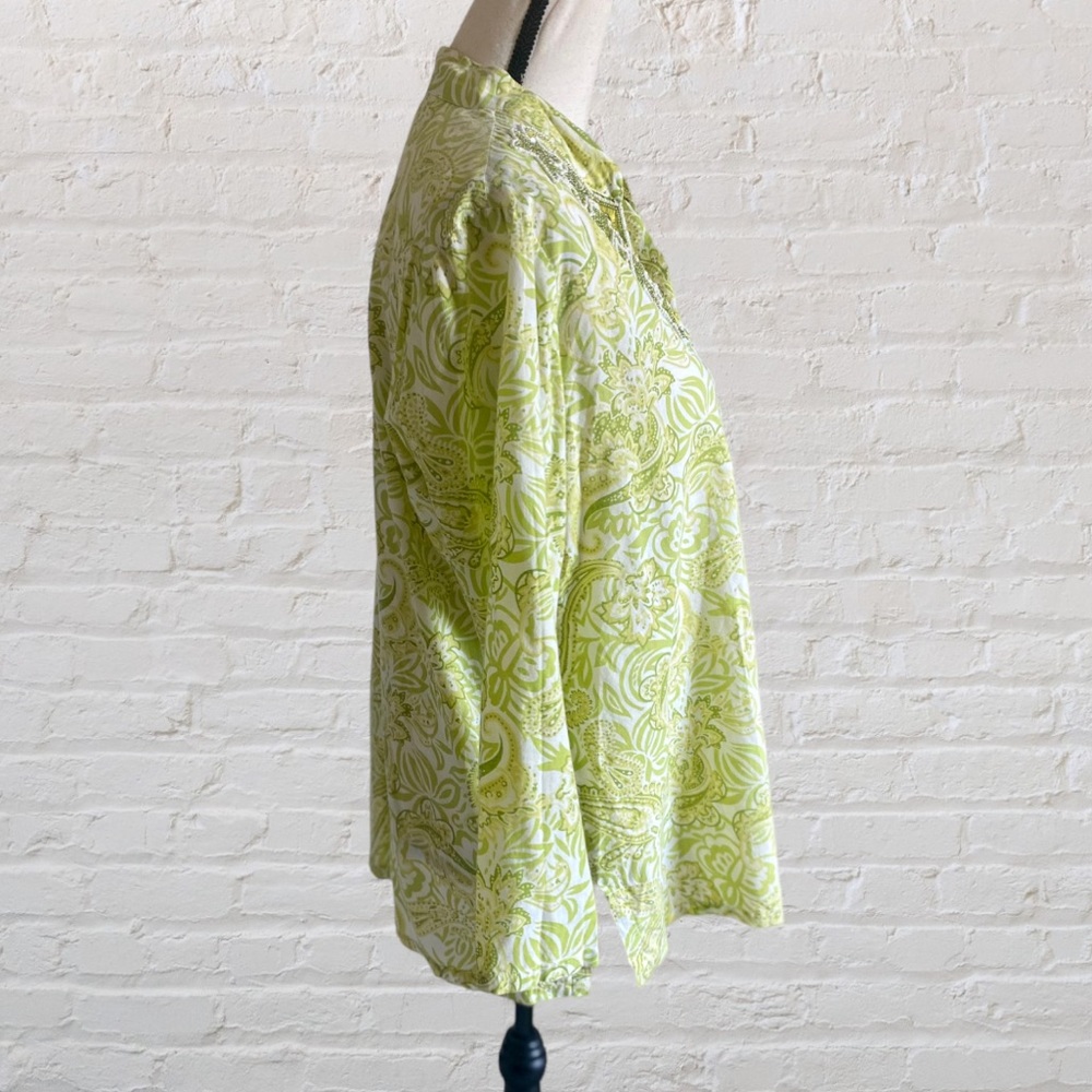 GORGEOUS EMBELLISHED PAISLEY DEEP PLUNGE V NECK 3/4 SLEEVE BLOUSE - Picture 10 of 14